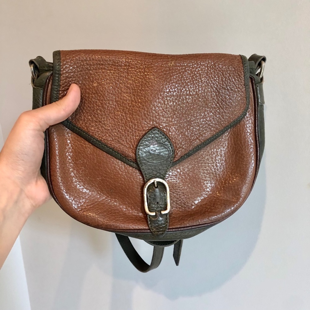 Longchamp Vintage Brown Green Leather Crossbody Bag